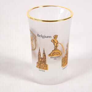 Belgium Cities Gold Frosted Shot Glass Drinking Cup Drinkware Barware Glassware